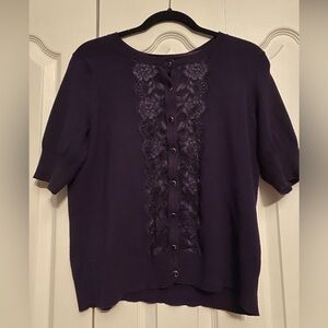 Addition Elle Deep Purple Lace Accent Short sleeve cardigan